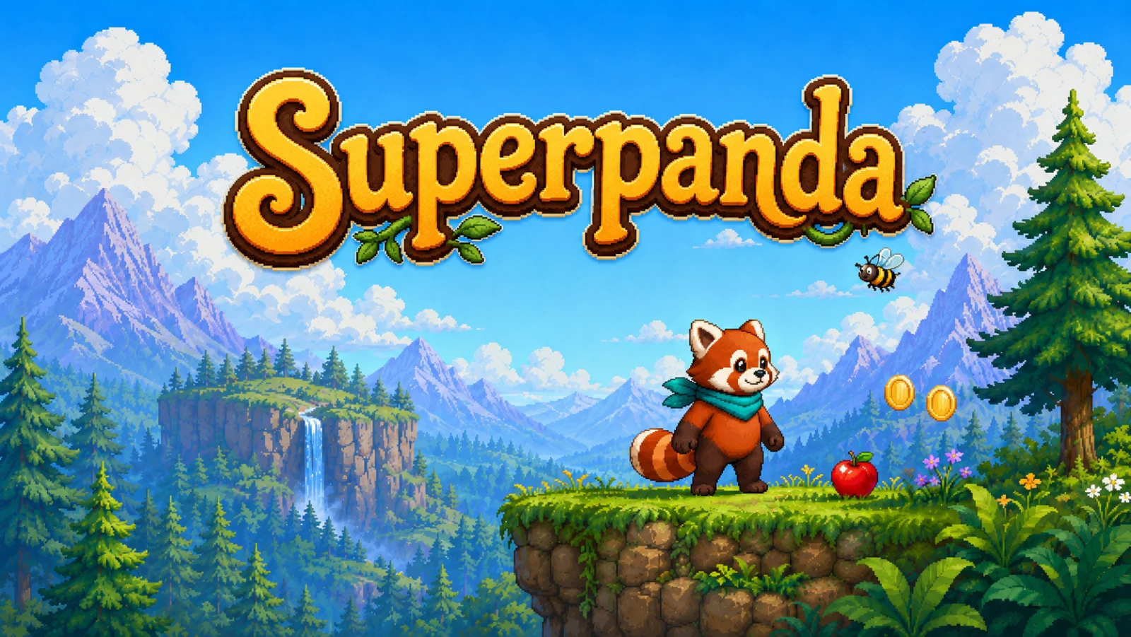 Superpanda — ein Roter Panda steht auf einer Klippe über einem Bambustal